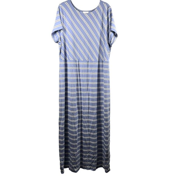 J. Jill Dresses & Skirts - J. Jill Women's Maxi Dress Size XL Blue White Mixed Striped Stretch Cap Sleeves